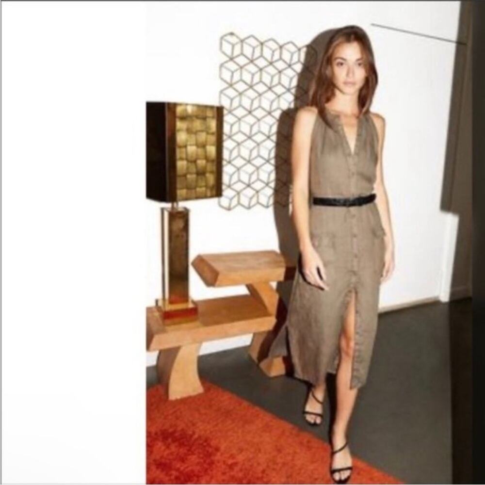 JOIE Edelie Tie Waist Sleeveless Linen Dress - Green - Large Lagenlook - Picture 2 of 15